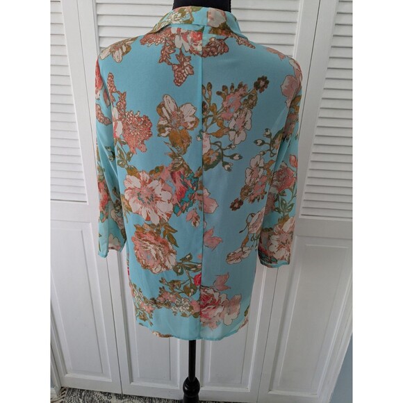 Eyeshadow Cardigan Sz L Aquabreeze French Country Floral Lightweight Kimono Boho - Picture 7 of 9